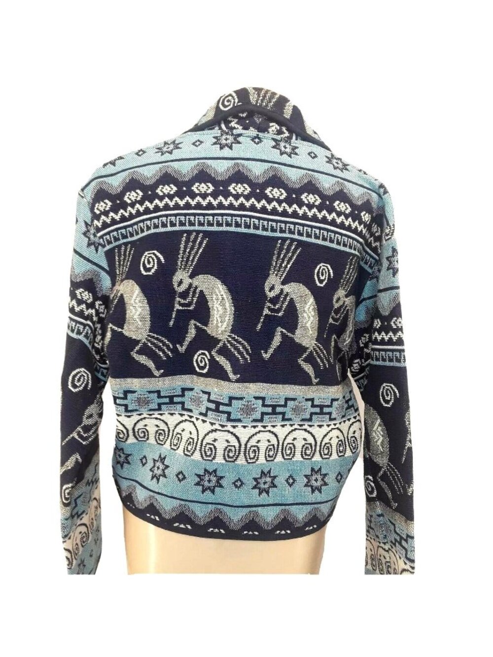NWT Vintage Flashback Jacket Aztec Mayan Women's Size M Woven Print Blue Crop